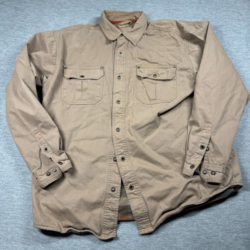 Gioberti Shirt Men XL Tan‎ Plaid Lined Flannel Canvas Cotton Long Sleeve Shacket